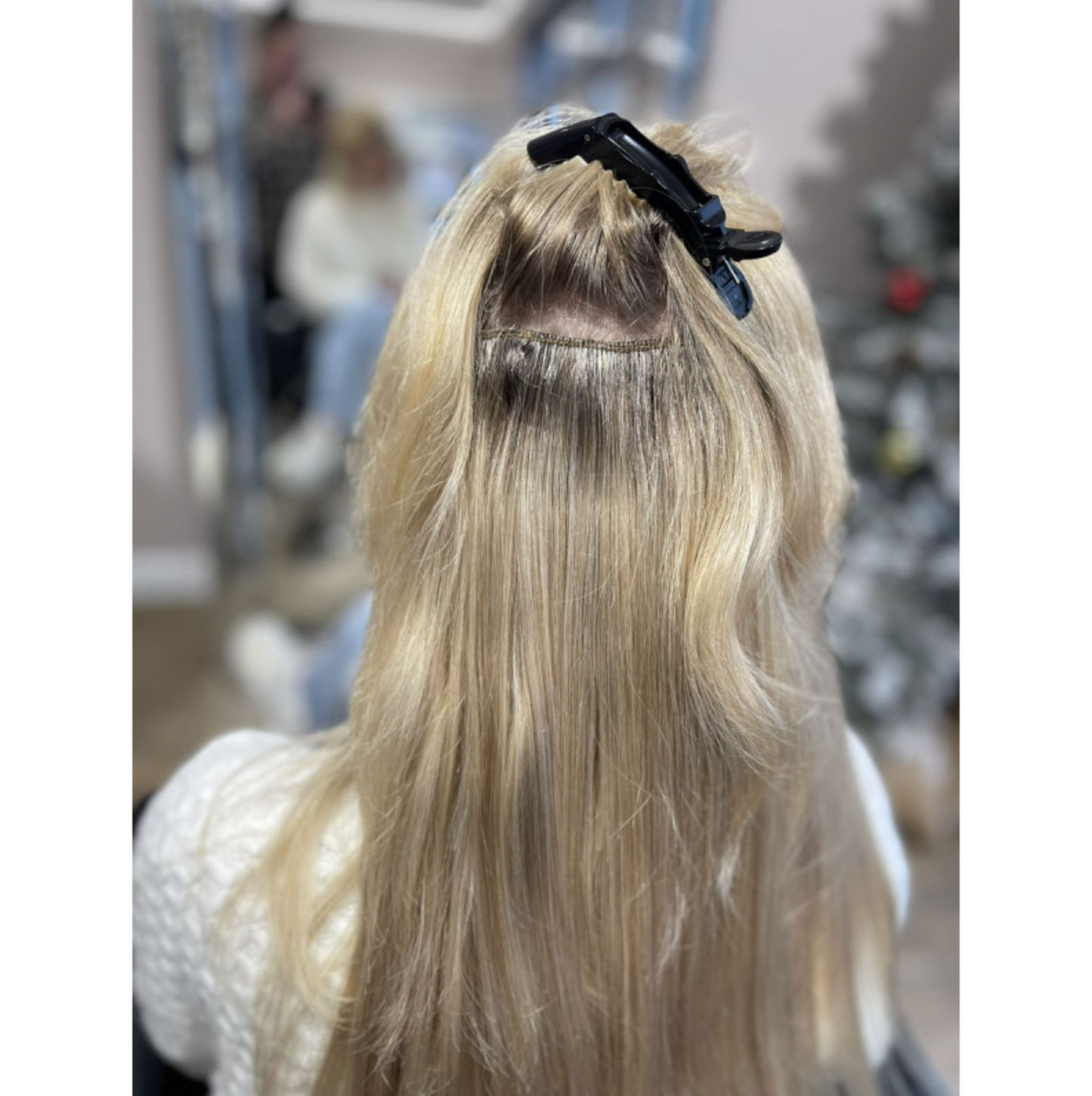 Natūralūs prisegami plaukų tresai šviesios blondinės atspalvio su tamsesnėmis šaknimis (Air Touch perėjimas), SR Air Blonde