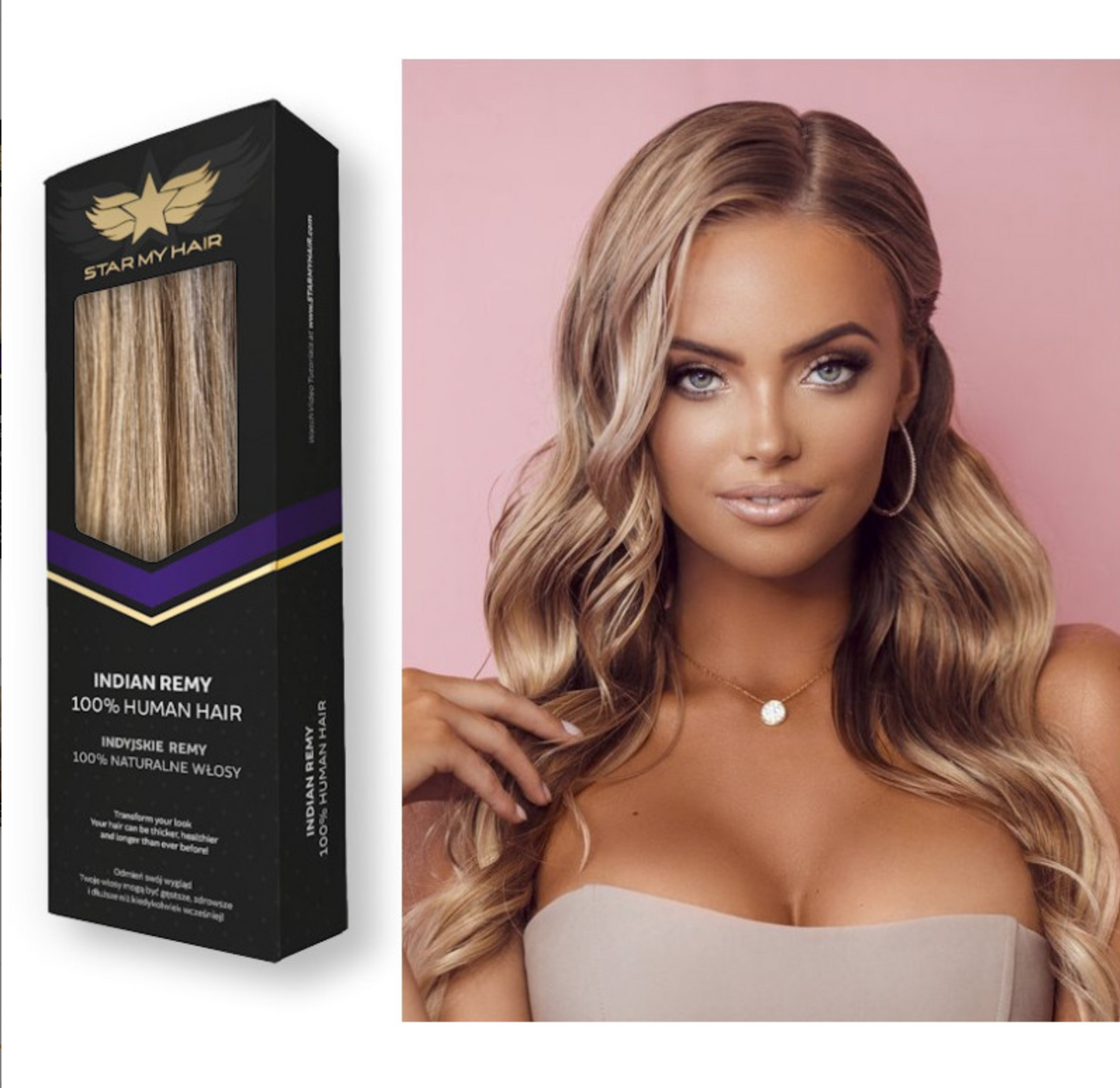 Natūralūs prisegami plaukų tresai šaltos blondinės spalvos su šviesesnėmis sruogelėmis (Belayage dažymo technika), B 10/613 nr.