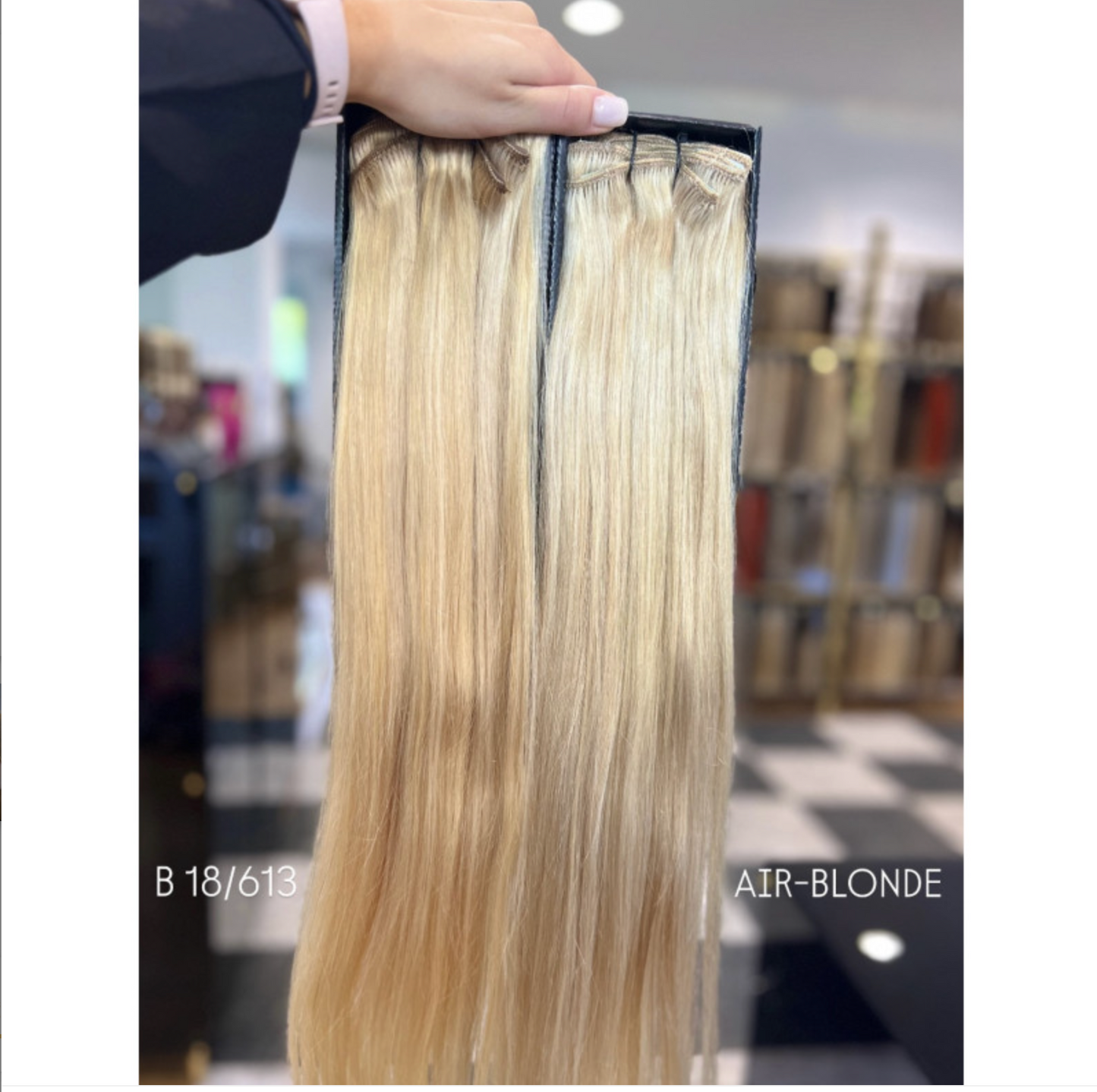 Natūralūs prisegami plaukų tresai aukso blondinės spalvos su šviesesnėmis sruogelėmis (Belayage dažymo technika), B 18/613 nr.