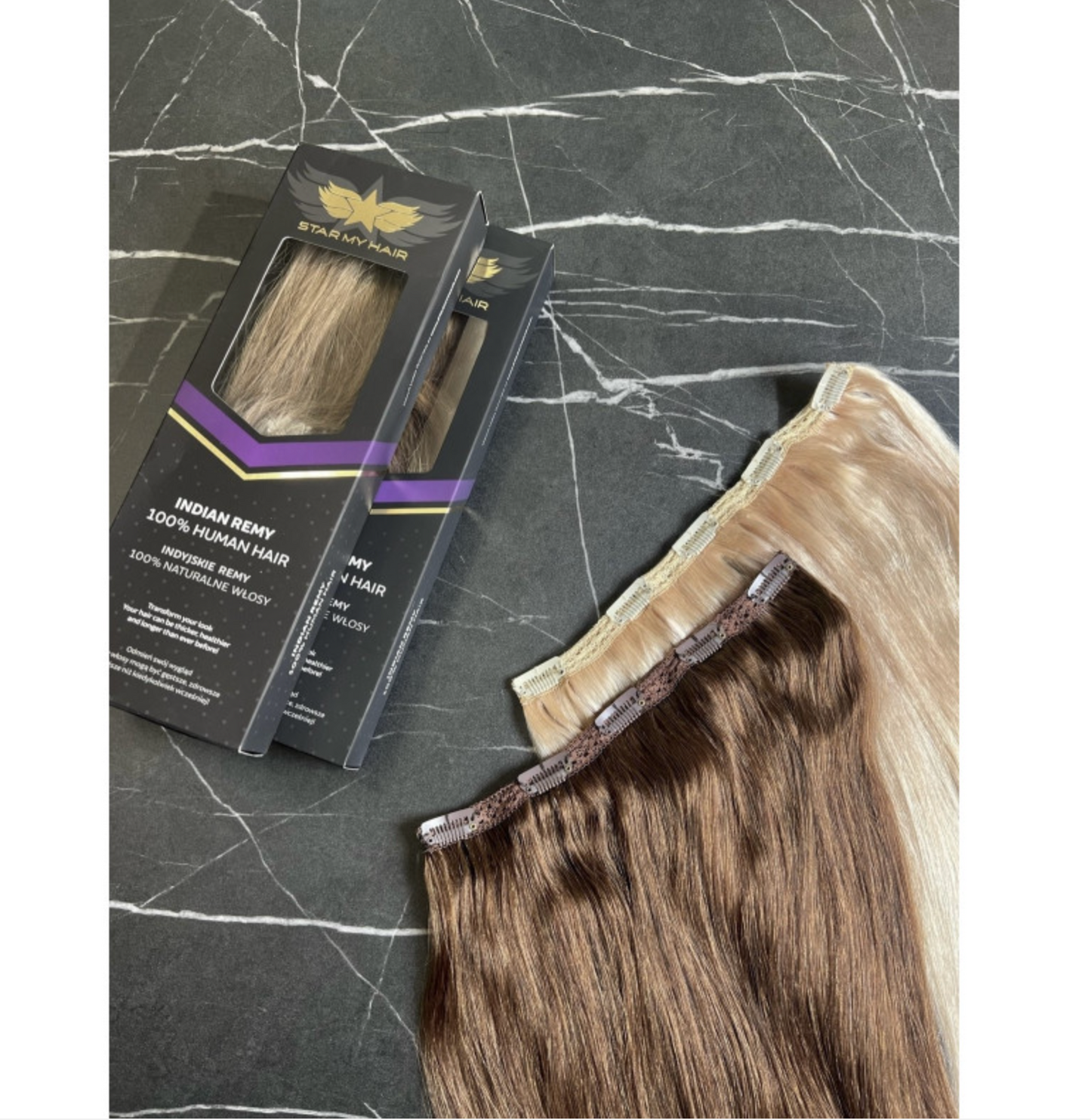 Natūralūs prisegami plaukų tresai šaltos blondinės spalvos su šviesesnėmis sruogelėmis (Belayage dažymo technika), B 10/613 nr.