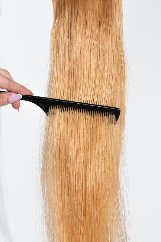 Prisegami natūralių plaukų tresai – šilta persikinė blondinė (27)