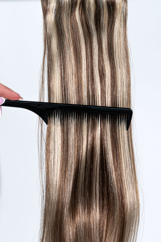 Prisegami natūralių plaukų tresai – šalta blondinė su balayage į labai šviesią blondinę (B 10/613)