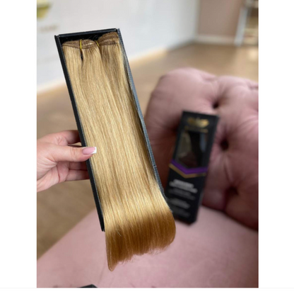 Natūralūs prisegami plaukų tresai smėlio blondinės atspalvio, 18 nr.