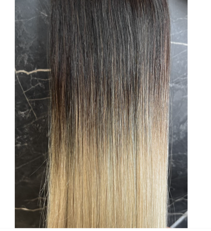 Prisegami natūralių plaukų tresai – tamsiai ruda su ombre į šviesią rudą (O 2–20)