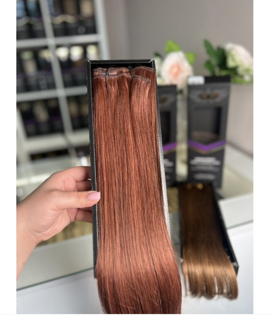 Prisegami natūralių plaukų tresai – rausvai ruda (33)